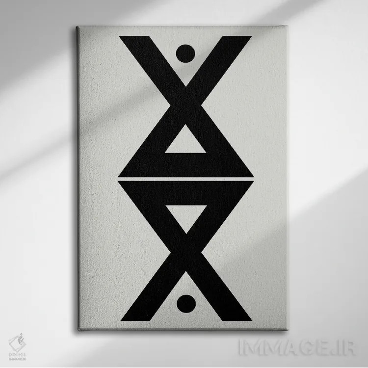 تابلو مینیمال تقارن هندسی انتزاعی اثر نوردیک پرینت استودیو - نمای روبهرو روی دیوار