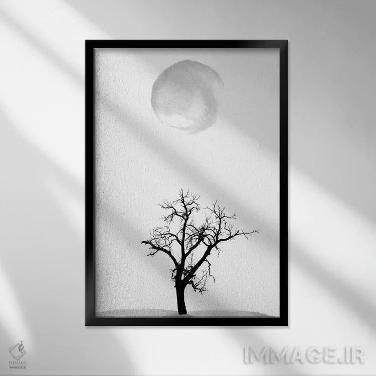 تابلو مینیمال چاپ درخت مینیمالیستی اثر نوردیک پرینت استودیو - نمای قابدار مشکی