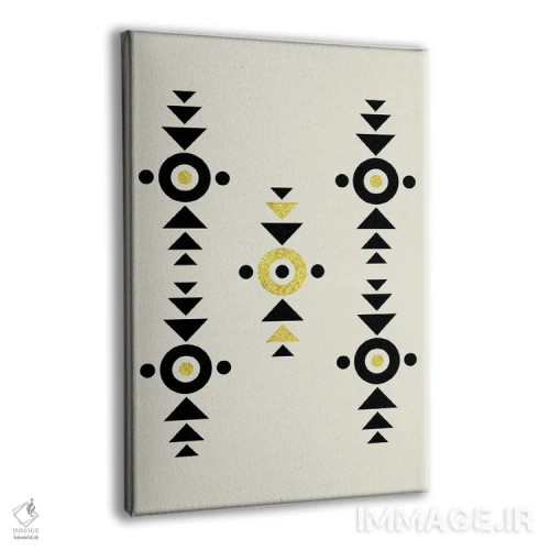 تابلو مینیمال هنر قبیله ای انتزاعی طلایی و مشکی ۱ اثر نوردیک پرینت استودیو - نمای پرسپکتیو محصول
