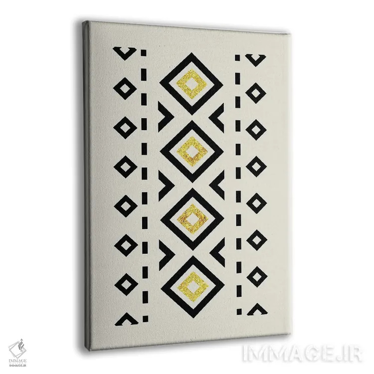 تابلو مینیمال هنر قبیله ای انتزاعی طلایی و مشکی ۲ اثر نوردیک پرینت استودیو - نمای پرسپکتیو محصول