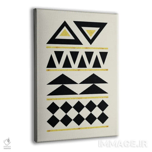 تابلو مینیمال هنر قبیله ای انتزاعی طلایی و مشکی ۴ اثر نوردیک پرینت استودیو - نمای پرسپکتیو محصول