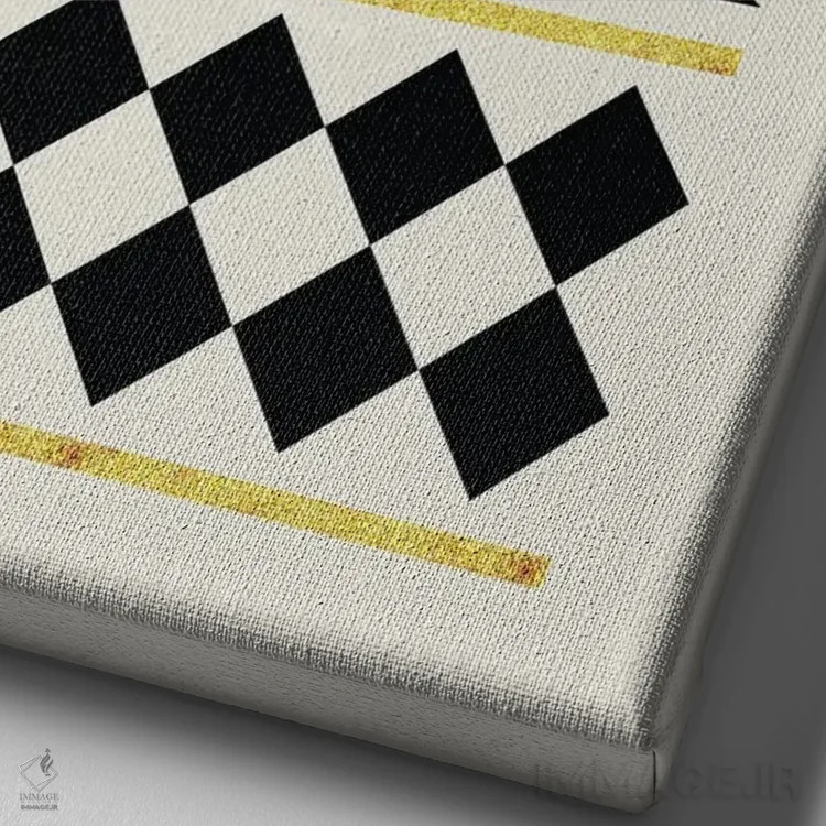 تابلو مینیمال هنر قبیله ای انتزاعی طلایی و مشکی ۴ اثر نوردیک پرینت استودیو - نمای نزدیک بافت بوم