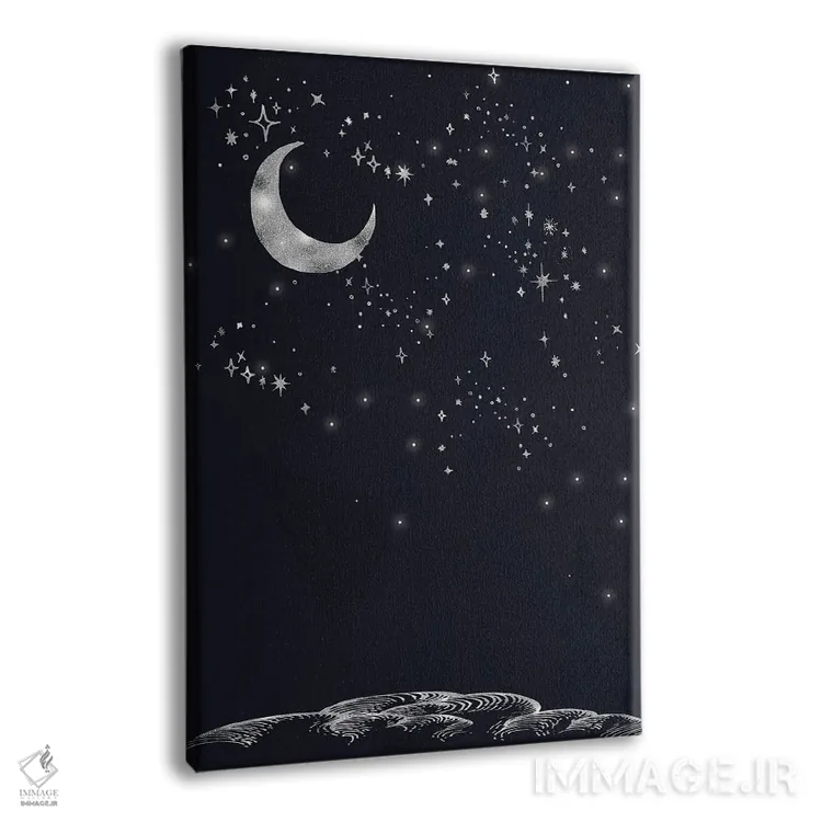 تابلو مینیمال ماه نقره ای در شبی پرستاره اثر نوردیک پرینت استودیو - نمای پرسپکتیو محصول