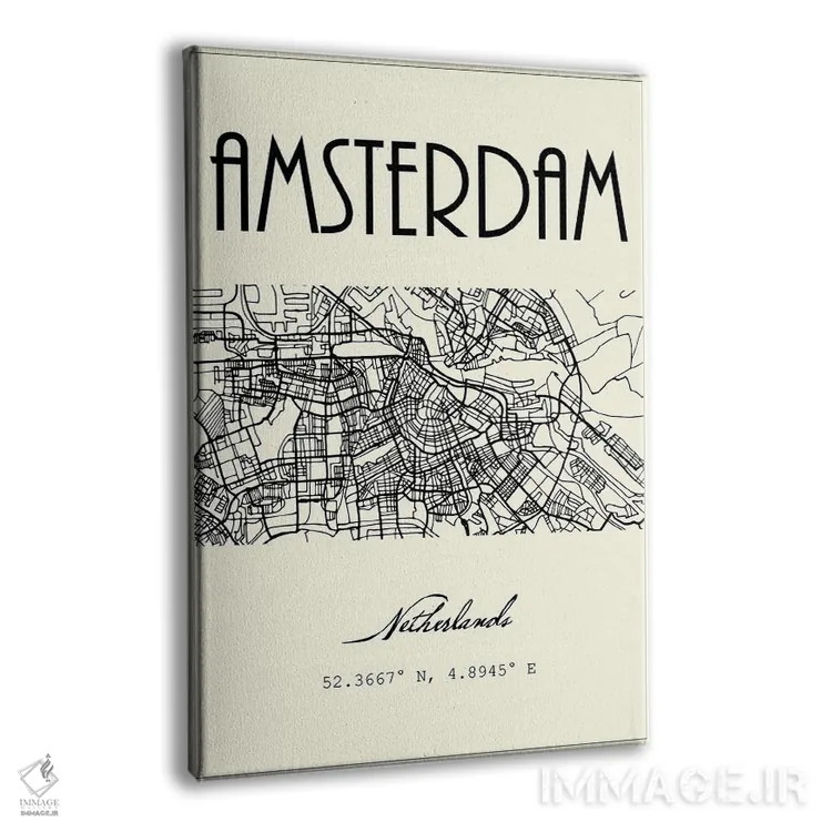 تابلو مدرن نقشه شهر آمستردام اثر نوردیک پرینت استودیو - نمای پرسپکتیو محصول