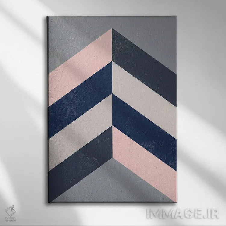 تابلو مینیمال Navy Blue And Grey,زیگزاگ رترو صورتی، سرمه ای و طوس… اثر نوردیک پرینت استودیو - نمای روبهرو روی دیوار