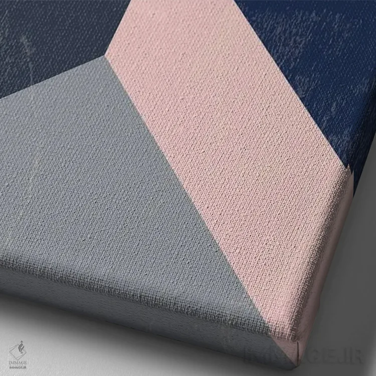 تابلو مینیمال Navy Blue And Grey,زیگزاگ رترو صورتی، سرمه ای و طوس… اثر نوردیک پرینت استودیو - نمای نزدیک بافت بوم
