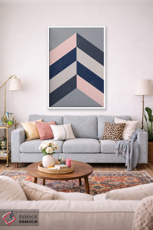 تابلو مینیمال Navy Blue And Grey,زیگزاگ رترو صورتی، سرمه ای و طوس… اثر نوردیک پرینت استودیو - D1W