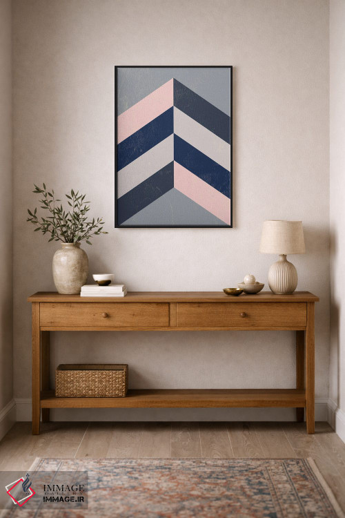 تابلو مینیمال Navy Blue And Grey,زیگزاگ رترو صورتی، سرمه ای و طوس… اثر نوردیک پرینت استودیو - D2B