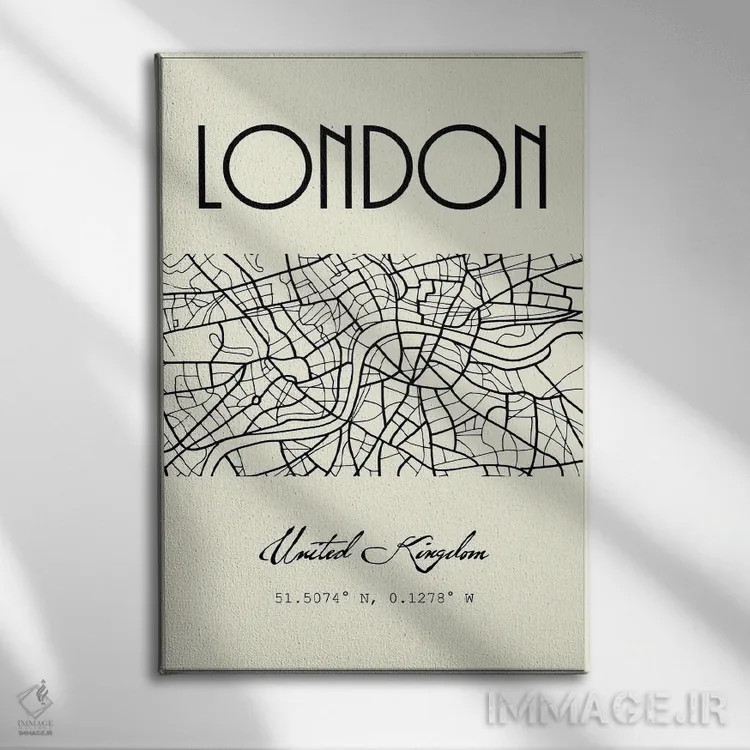 تابلو مدرن نقشه شهر لندن اثر نوردیک پرینت استودیو - نمای روبهرو روی دیوار