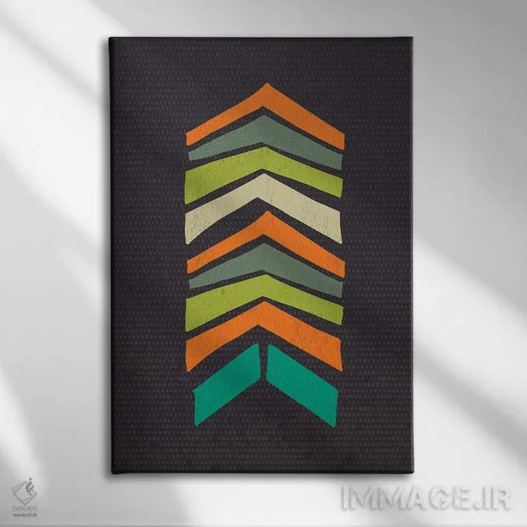 تابلو مینیمال چاپ زیگزاگ رترو با رنگ های میان سده ای اثر نوردیک پرینت استودیو - نمای روبهرو روی دیوار