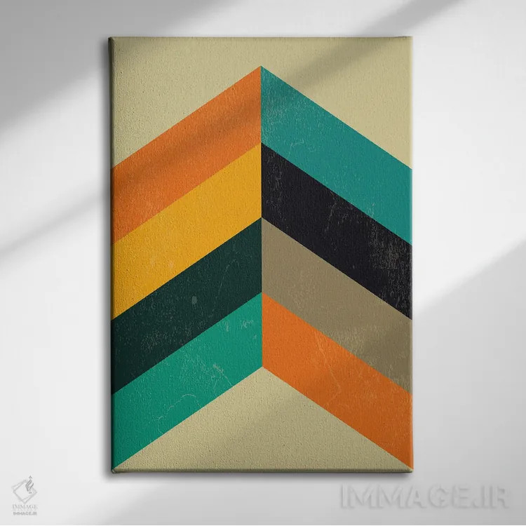 تابلو مینیمال چاپ زیگزاگ میان سده ای اثر نوردیک پرینت استودیو - نمای روبهرو روی دیوار