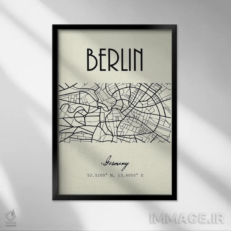 تابلو مدرن نقشه شهر برلین اثر نوردیک پرینت استودیو - نمای قابدار مشکی