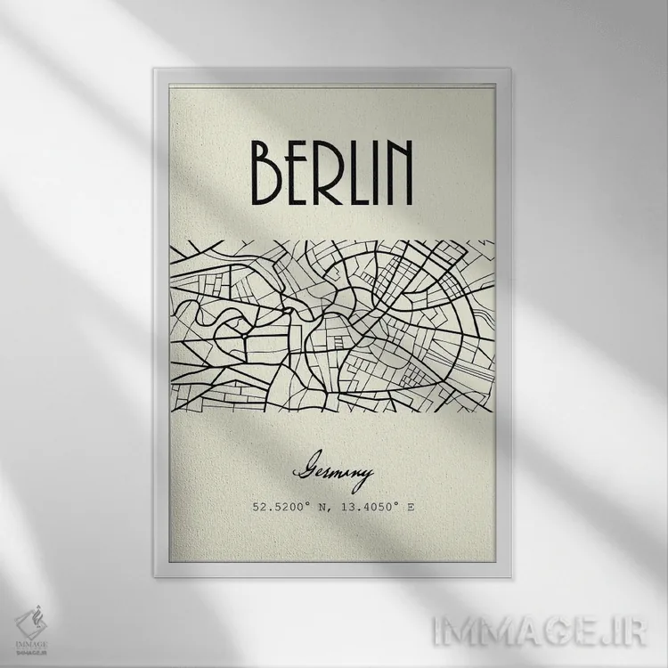 تابلو مدرن نقشه شهر برلین اثر نوردیک پرینت استودیو - نمای قابدار سفید