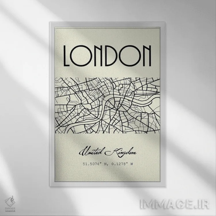 تابلو مدرن نقشه شهر لندن اثر نوردیک پرینت استودیو - نمای قابدار سفید