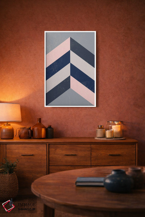 تابلو مینیمال Navy Blue And Grey,زیگزاگ رترو صورتی، سرمه ای و طوس… اثر نوردیک پرینت استودیو - D3W