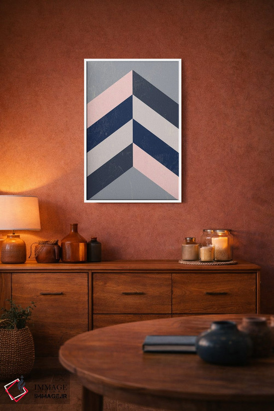 تابلو مینیمال Navy Blue And Grey,زیگزاگ رترو صورتی، سرمه ای و طوس… اثر نوردیک پرینت استودیو - D3W