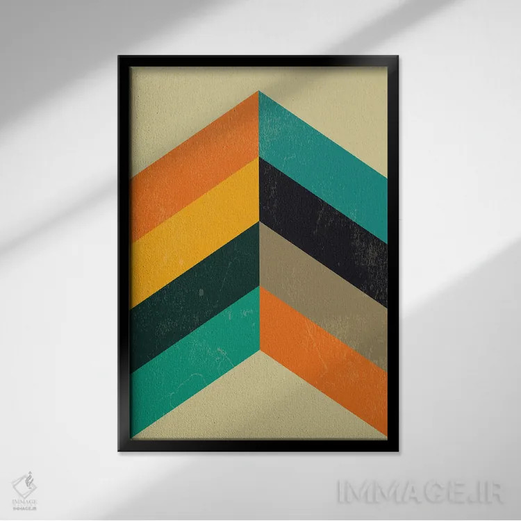 تابلو مینیمال چاپ زیگزاگ میان سده ای اثر نوردیک پرینت استودیو - نمای قابدار مشکی