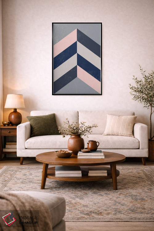 تابلو مینیمال Navy Blue And Grey,زیگزاگ رترو صورتی، سرمه ای و طوس… اثر نوردیک پرینت استودیو - D4B