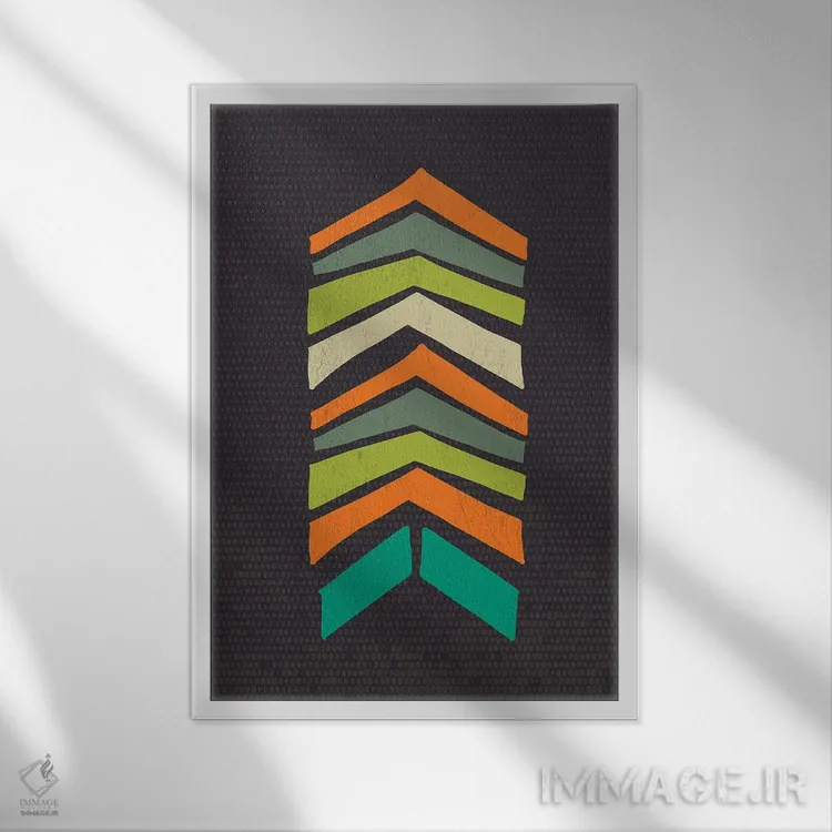 تابلو مینیمال چاپ زیگزاگ رترو با رنگ های میان سده ای اثر نوردیک پرینت استودیو - نمای قابدار سفید