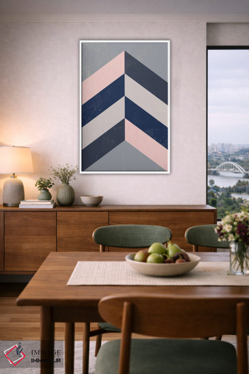 تابلو مینیمال Navy Blue And Grey,زیگزاگ رترو صورتی، سرمه ای و طوس… اثر نوردیک پرینت استودیو - D5W
