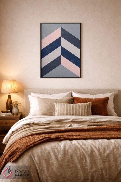 تابلو مینیمال Navy Blue And Grey,زیگزاگ رترو صورتی، سرمه ای و طوس… اثر نوردیک پرینت استودیو - D6B