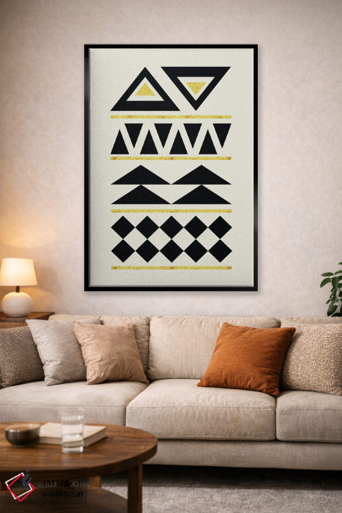 تابلو مینیمال هنر قبیله ای انتزاعی طلایی و مشکی ۴ اثر نوردیک پرینت استودیو - D1B