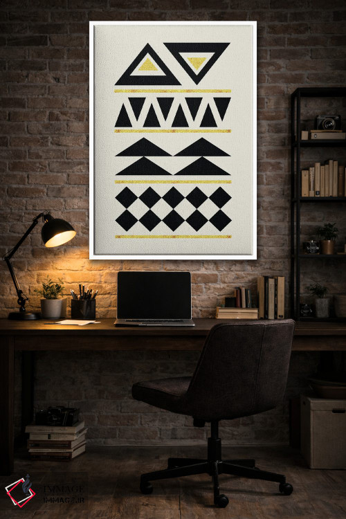 تابلو مینیمال هنر قبیله ای انتزاعی طلایی و مشکی ۴ اثر نوردیک پرینت استودیو - D3W