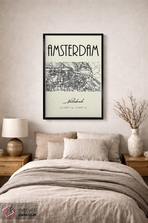 تابلو مدرن نقشه شهر آمستردام اثر نوردیک پرینت استودیو - D1B