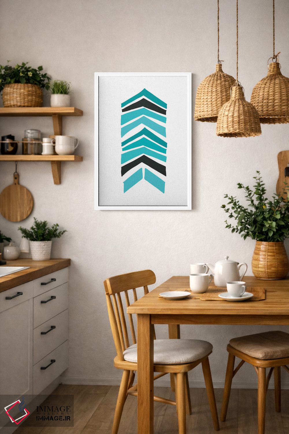 تابلو مینیمال چاپ زیگزاگ رترو فیروزه ای اثر نوردیک پرینت استودیو - D3W