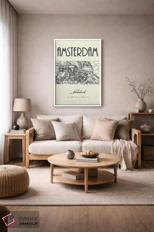 تابلو مدرن نقشه شهر آمستردام اثر نوردیک پرینت استودیو - D4W