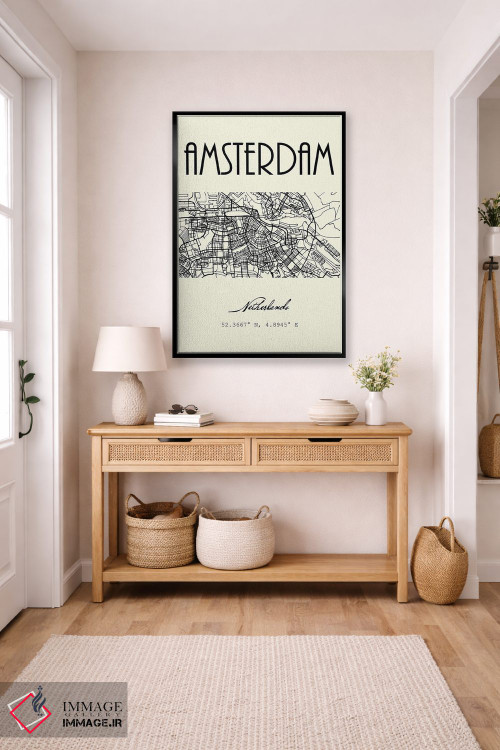 تابلو مدرن نقشه شهر آمستردام اثر نوردیک پرینت استودیو - D5B
