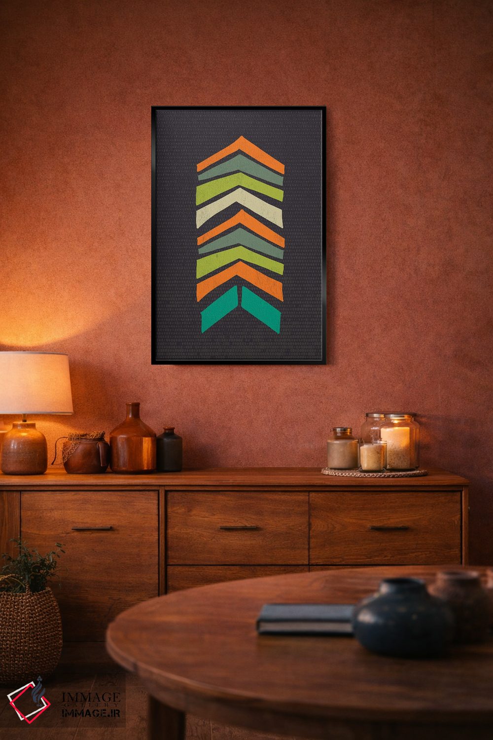 تابلو مینیمال چاپ زیگزاگ رترو با رنگ های میان سده ای اثر نوردیک پرینت استودیو - D5B