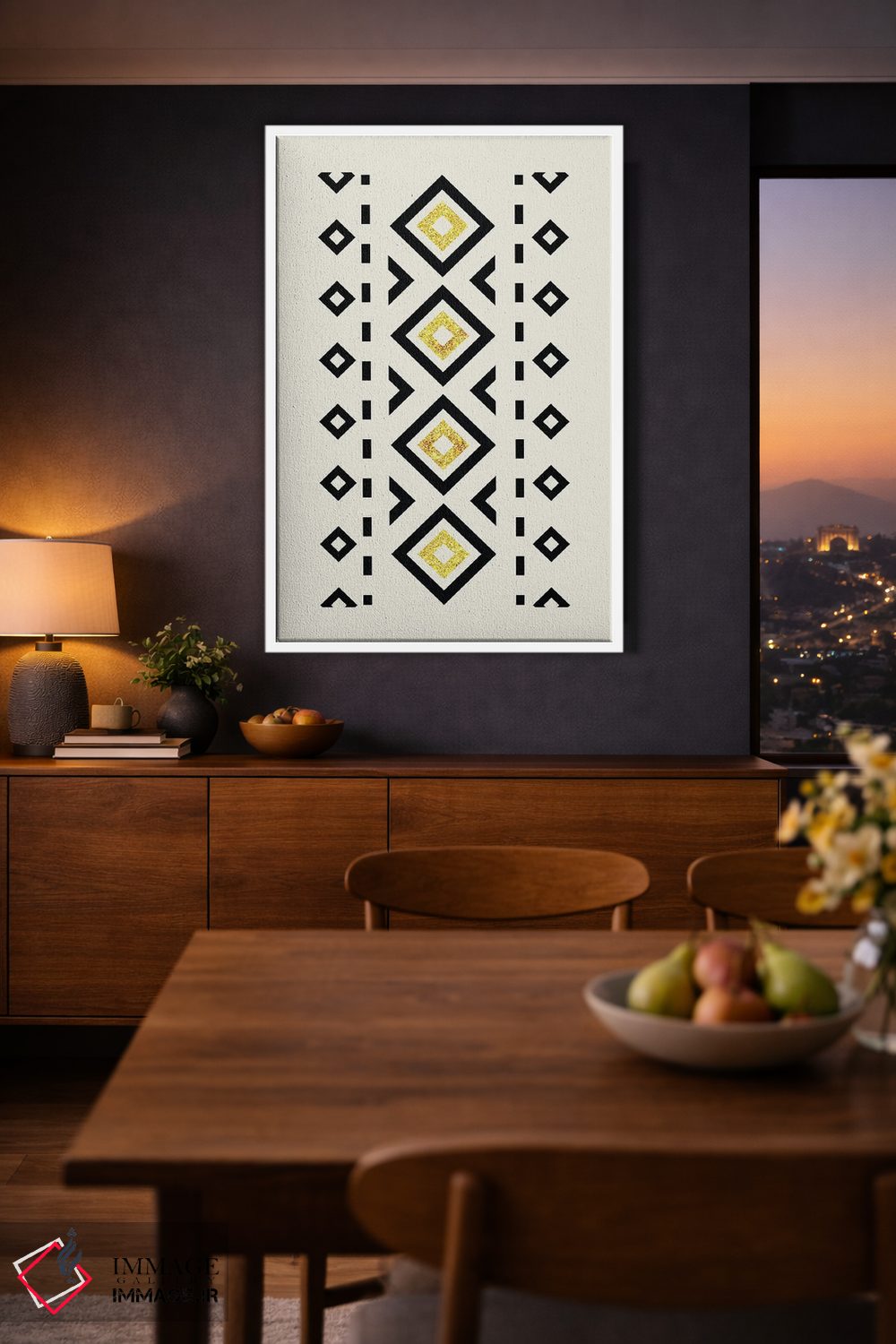 تابلو مینیمال هنر قبیله ای انتزاعی طلایی و مشکی ۲ اثر نوردیک پرینت استودیو - D2W