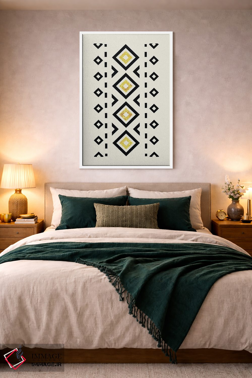 تابلو مینیمال هنر قبیله ای انتزاعی طلایی و مشکی ۲ اثر نوردیک پرینت استودیو - D1W