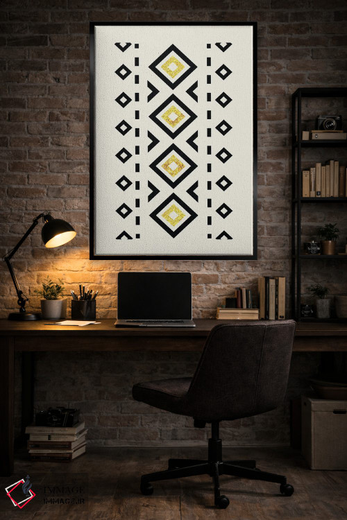 تابلو مینیمال هنر قبیله ای انتزاعی طلایی و مشکی ۲ اثر نوردیک پرینت استودیو - D6B