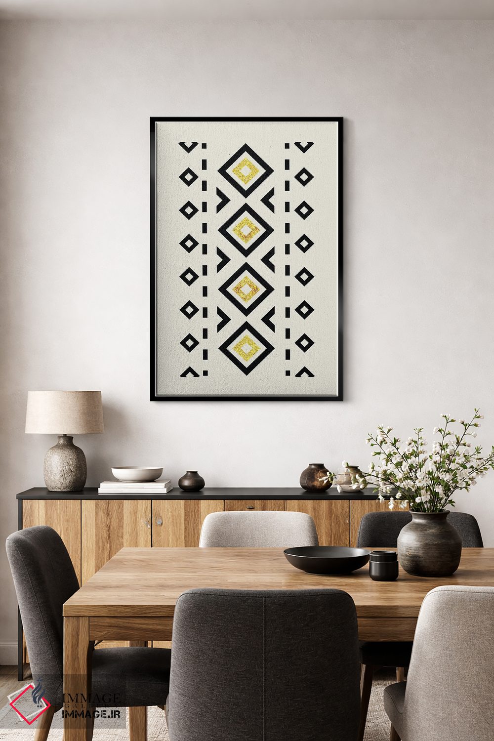 تابلو مینیمال هنر قبیله ای انتزاعی طلایی و مشکی ۲ اثر نوردیک پرینت استودیو - D5B