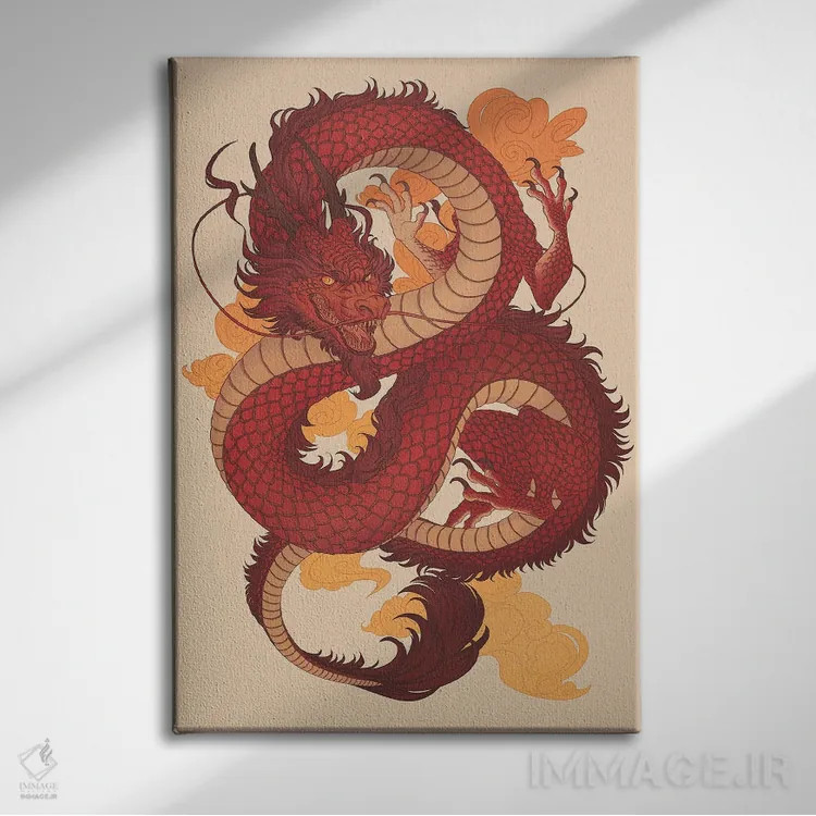 تابلو دکوراتیو اژدهای چینی اثر نورا پوتوورا - نمای روبهرو روی دیوار