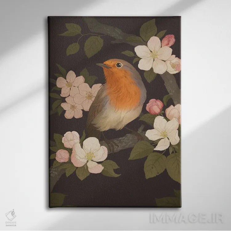 تابلو دکوراتیو سینه سرخ اروپایی اثر نورا پوتوورا - نمای روبهرو روی دیوار