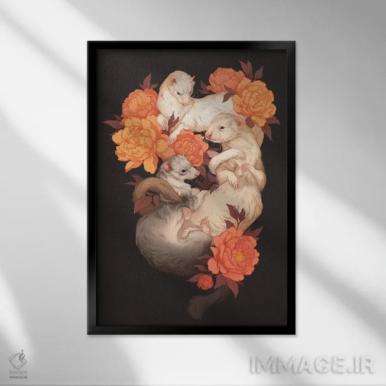 تابلو دکوراتیو برادران درهم تنیده اثر نورا پوتوورا - نمای قابدار مشکی