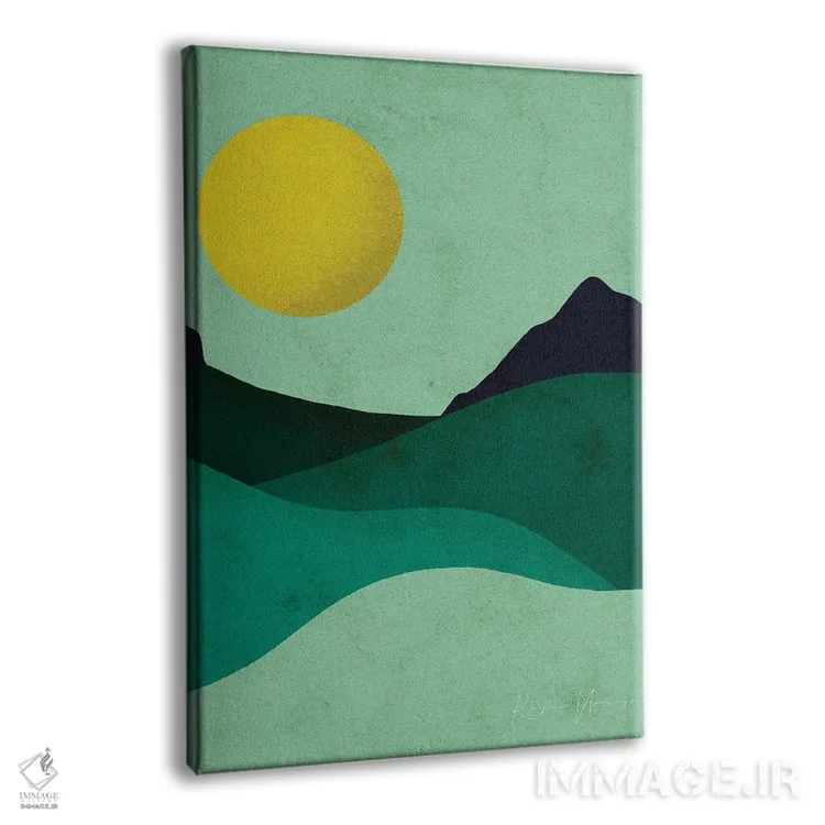 تابلو مینیمال ماه سبز زرد اثر رینا نوریگا - نمای پرسپکتیو محصول