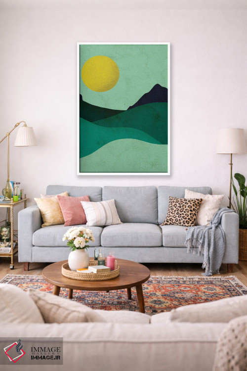 تابلو مینیمال ماه سبز زرد اثر رینا نوریگا - D1W