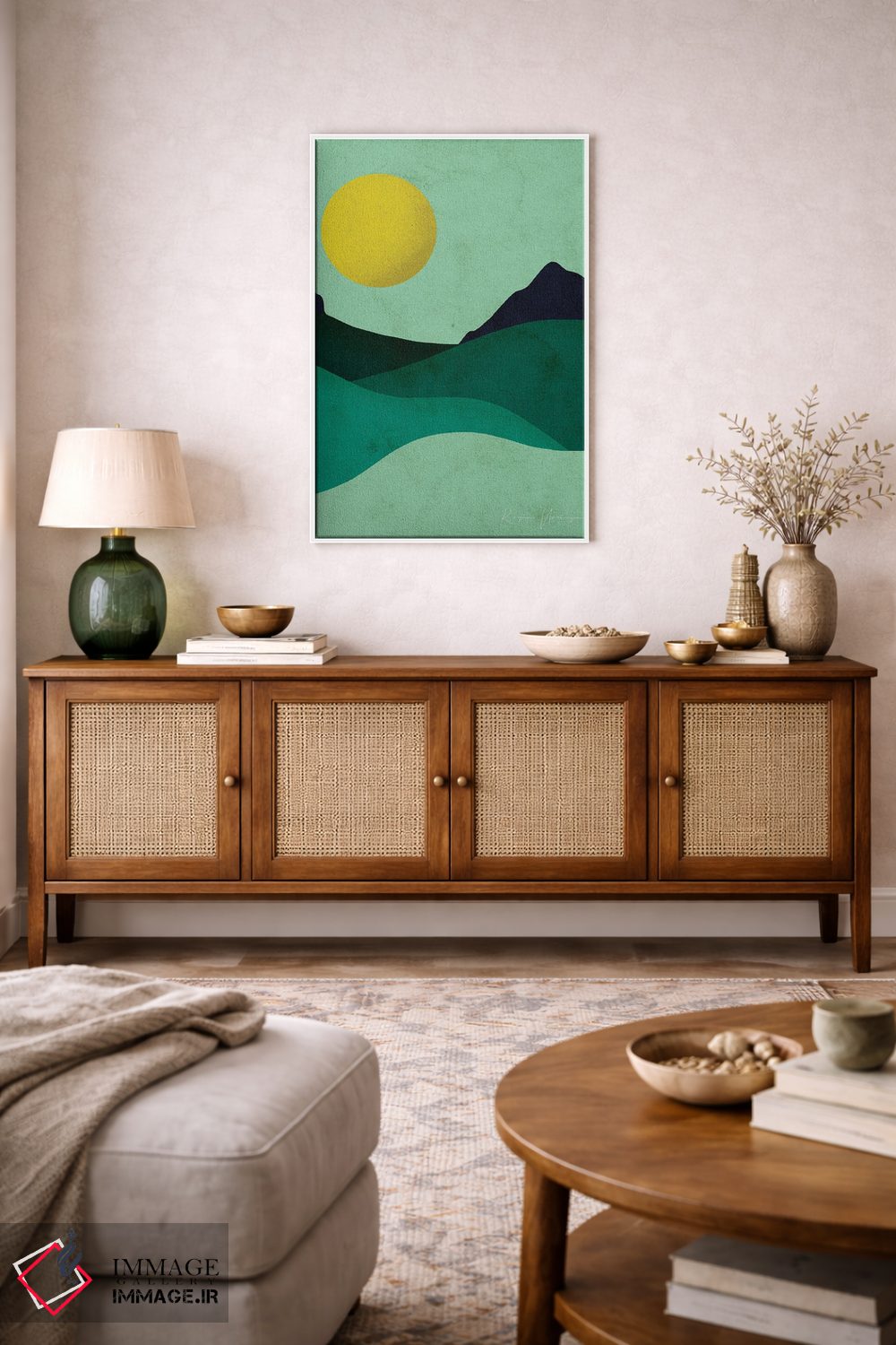 تابلو مینیمال ماه سبز زرد اثر رینا نوریگا - D2W