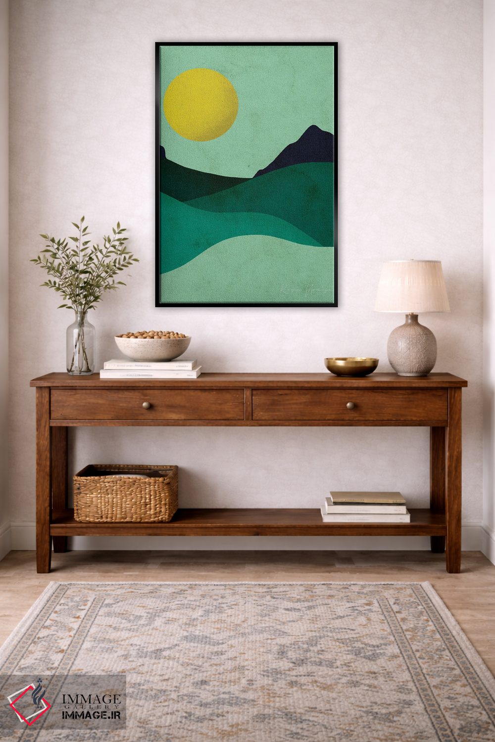 تابلو مینیمال ماه سبز زرد اثر رینا نوریگا - D4B