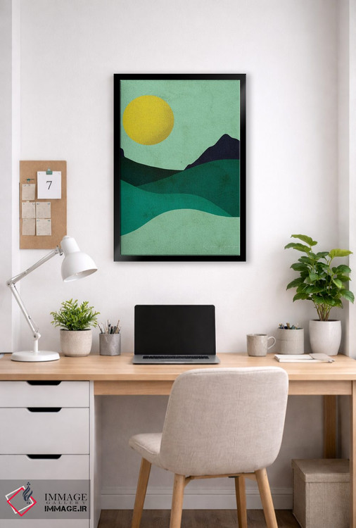تابلو مینیمال ماه سبز زرد اثر رینا نوریگا - D6B