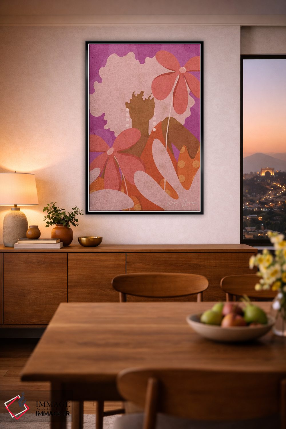 تابلو دکوراتیو دختر گل به دست اثر رینا نوریگا - D2B