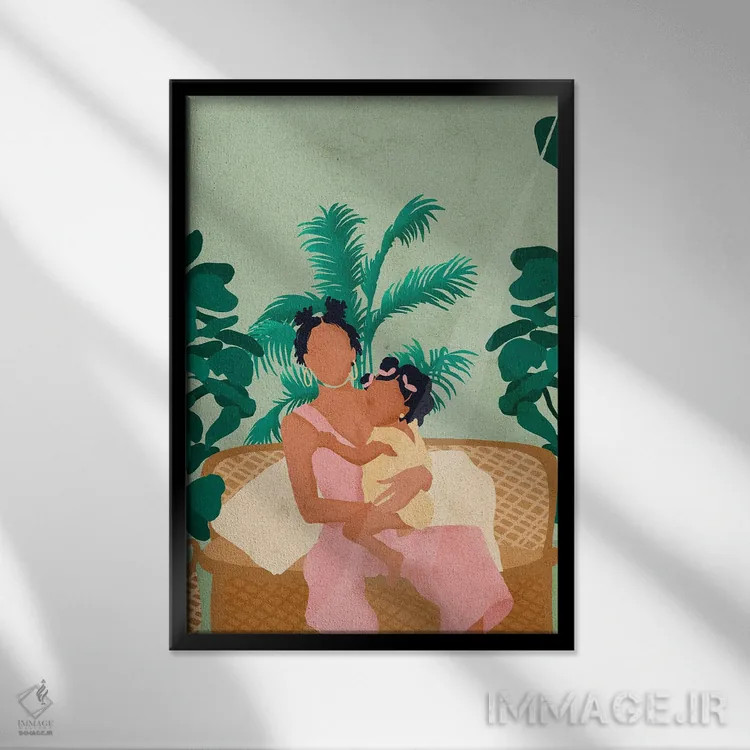 تابلو دکوراتیو جودی و نوزاد اثر رینا نوریگا - نمای قابدار مشکی