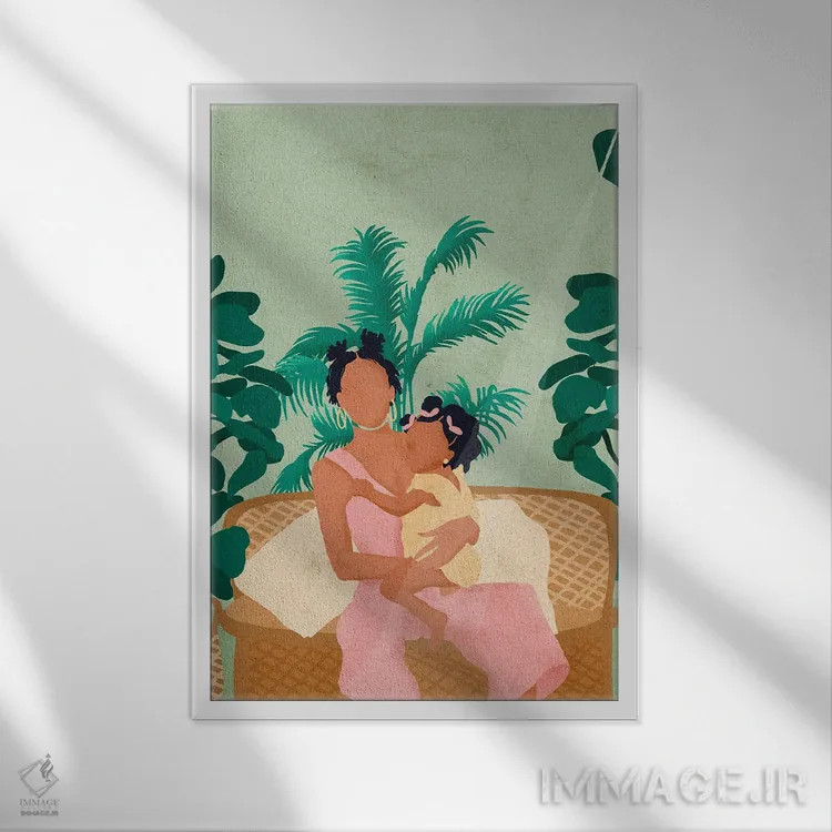 تابلو دکوراتیو جودی و نوزاد اثر رینا نوریگا - نمای قابدار سفید