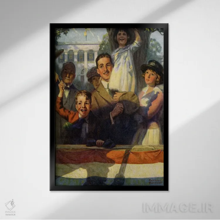 تابلو کلاسیک تماشاگران در رژه اثر نورمن راکول - نمای قابدار مشکی