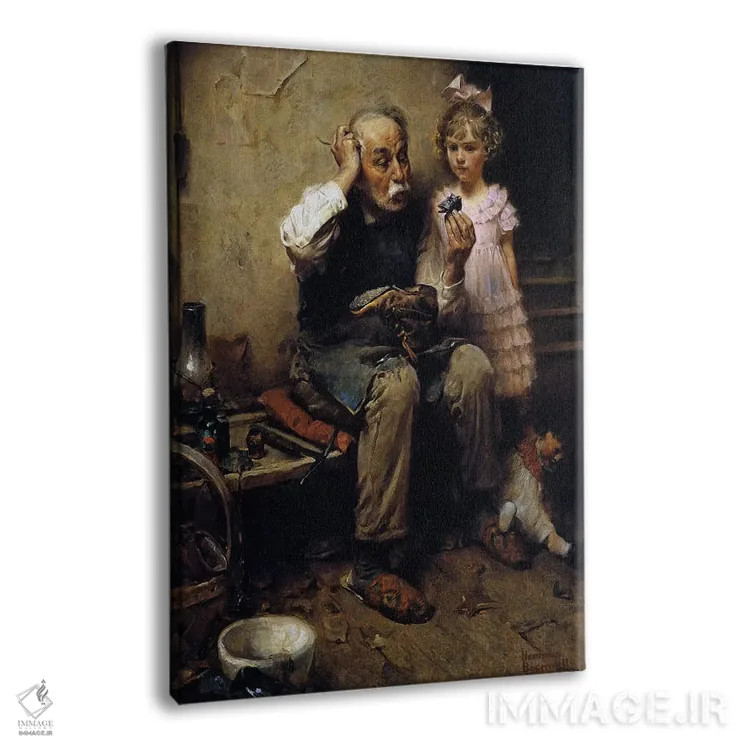 تابلو کلاسیک کفاش در حال بررسی کفش عروسک اثر نورمن راکول - نمای پرسپکتیو محصول