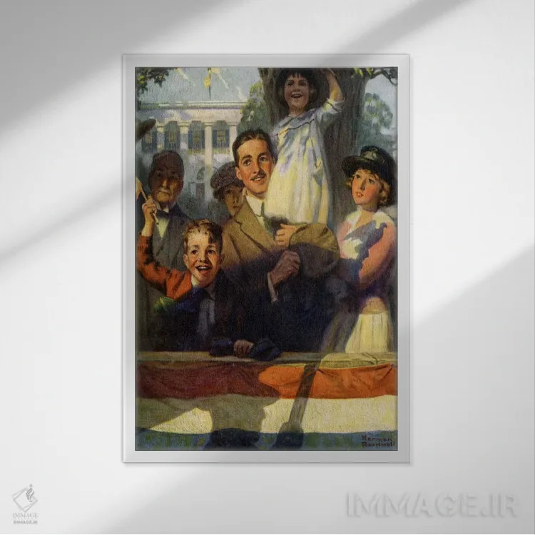 تابلو کلاسیک تماشاگران در رژه اثر نورمن راکول - نمای قابدار سفید